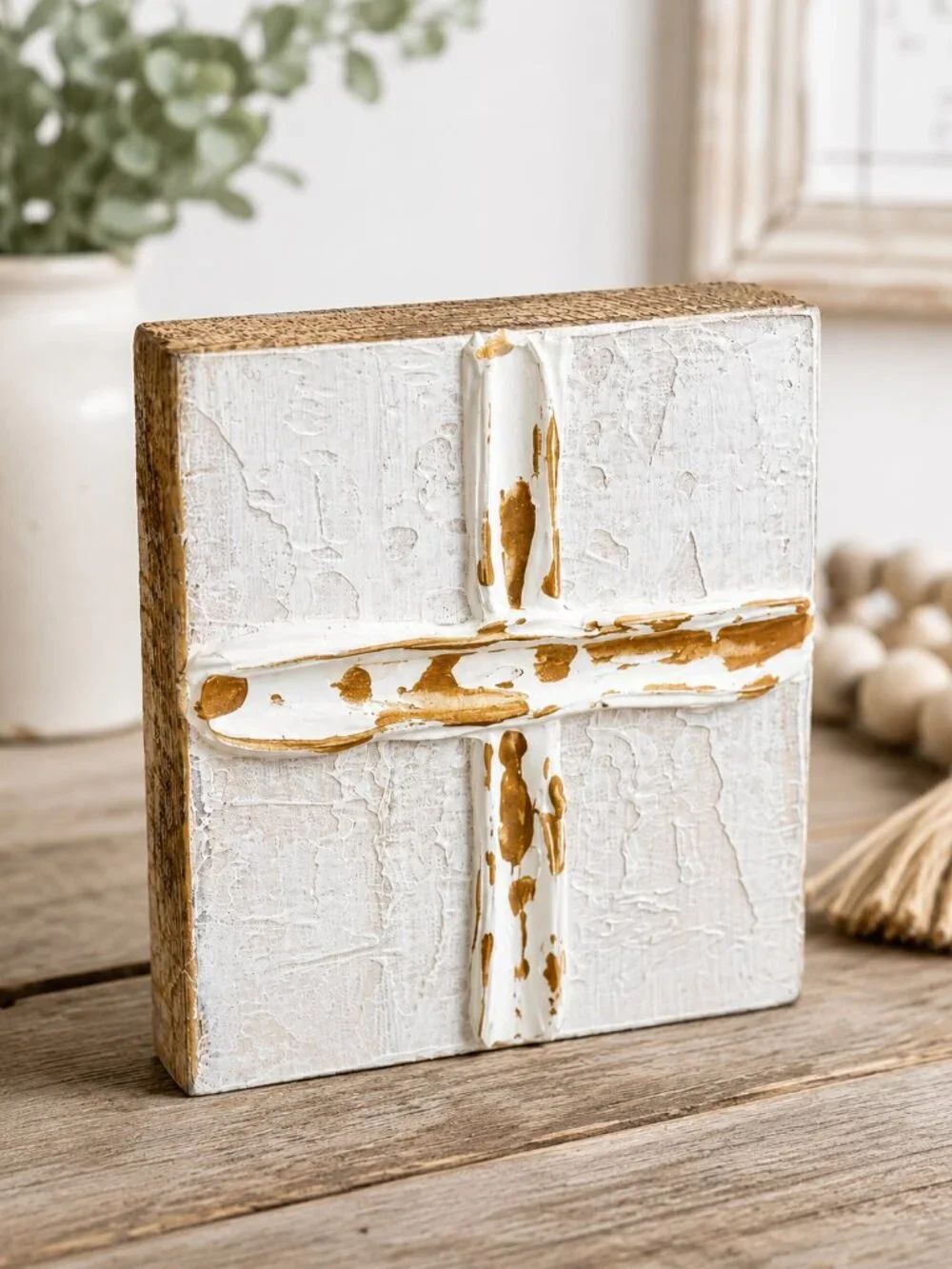 Rustic Wooden Wall Cross | Farmhouse Christian Whitewashed Wood Wall Decor Faith